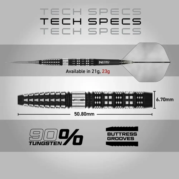 Lotki do darta RD Recon Tapered 23g 90% - wymiary