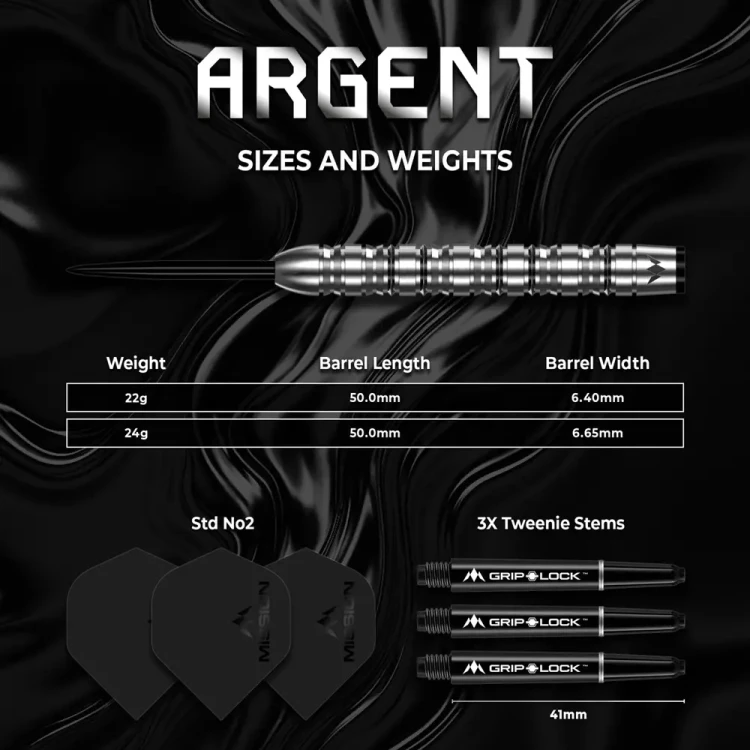 Lotki do darta Mission Argent 24g - wymiary