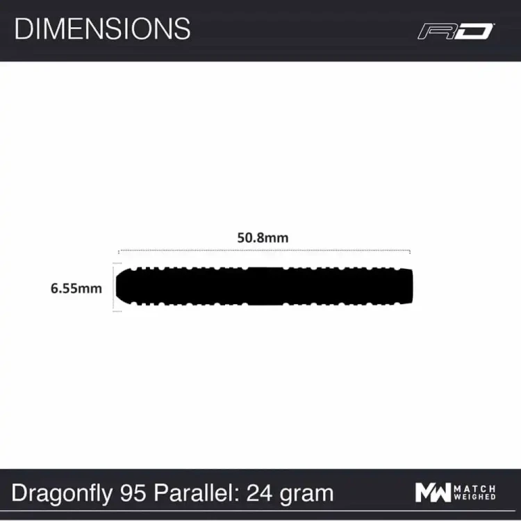 Lotki do darta Red Dragon Dragonfly 95 - Tapered 24g - wymiary