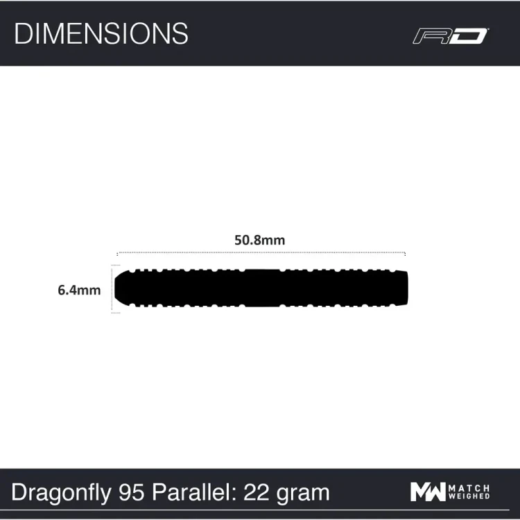 Lotki do darta Red Dragon Dragonfly 95 - Parallel 22g - wymiary