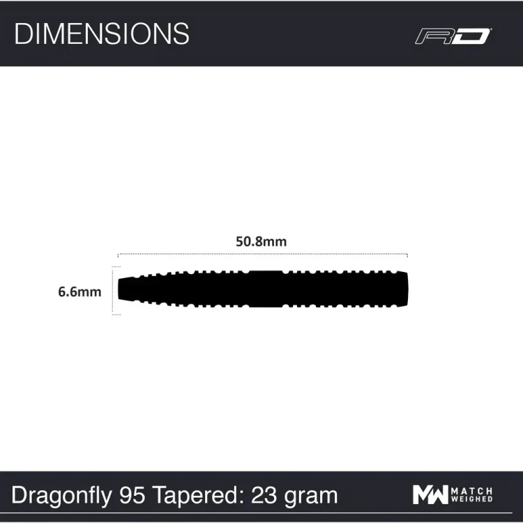 Lotki do darta Red Dragon Dragonfly 95 - Tapered 23g - wymiary