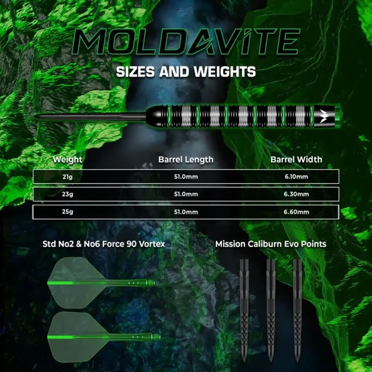 Lotki do darta Mission Moldavite - wymiary