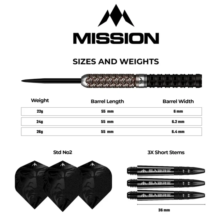 Lotki do darta Mission Archon 22g 97.5% - wymiary