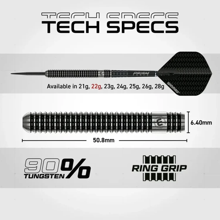 Lotki do darta Winmau Blackout 22g - wymiary