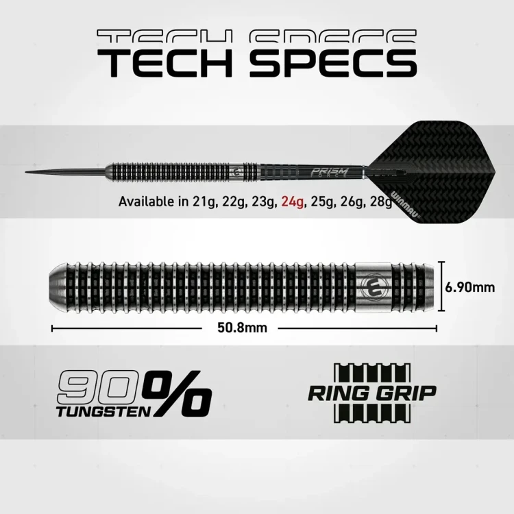 Lotki do darta Winmau Blackout 24g - wymiary