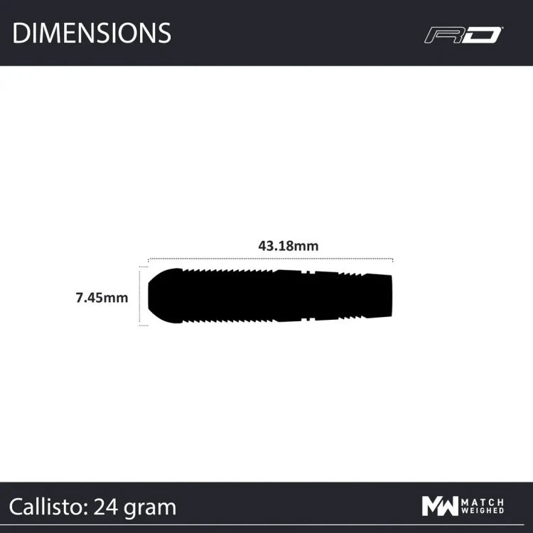 Lotki do darta Winmau Callisto 03 24g - wymiary